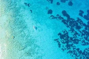 Lefkada Prints: Boat sails on the Mediterranean sea. Lefkada, Ionian Islands region, Greece