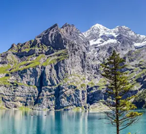 Sport Prints: Boat trip around Lake Oeschinensee Bernese Oberland Kandersteg Canton of Bern Switzerland