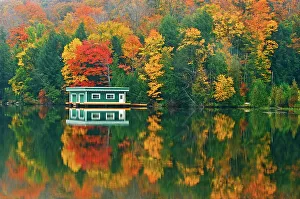 Symmetry Prints: Boathouse and reflection in atumn Rosseau, Ontario, Canada