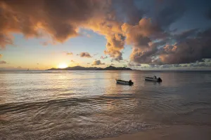Boats on Anse Reunion, La Digue, Seychelles