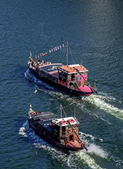 Douro Prints: Boats on Douro River, elevated view, Porto, Portugal
