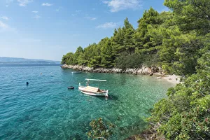 Dalmatian Prints: Boats at Dracheva beach, in summer. Murvica, Bol, Brac island, Split - Dalmatia county