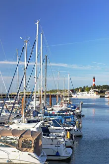 Ships Prints: Boats in Hornum harbour and Hornum lighthouse, Sylt, Schleswig Holstein, Germany