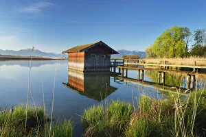Images Dated 10th March 2021: Boats house at lake Chiemsee, Chiemgau, Bavaria, Germany, Europe