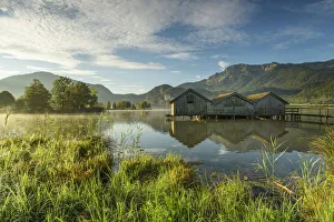 Boats house at lake Kochelsee, Kochel am See, Toelzer Land, Isarwinkel, Upper Bavaria
