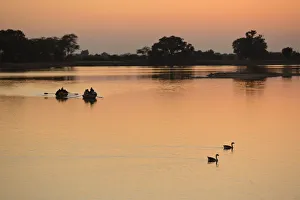 Rowing Prints: Boats of the lake at sunset, Village of Pachewar, Rajasthan, India, Asia