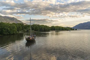 Southern Lakes Prints: Boats on Lake Wakatipu at sunset. Glenorchy, Queenstown Lakes district, Otago region