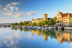 Boats on Limmat River, Zurich, Switzerland