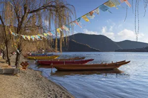 Boats on Lugu Lake, Lige village, Yunnan, China