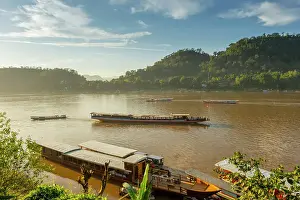 Mekong Prints: Boats on the Mekong river, Luang Prabang (ancient capital of Laos), Laos