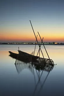 Laos Gallery: Boats on Mekong River at sunset, Savannakhet, Laos