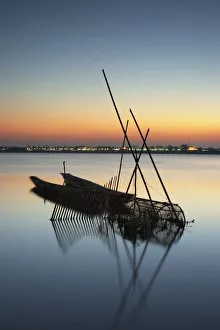 Laos Gallery: Boats on Mekong River at sunset, Savannakhet, Laos