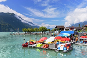 Lake Brienz Prints: Boats and pedaloes on Lake Brienz, Brienz, Switzerland