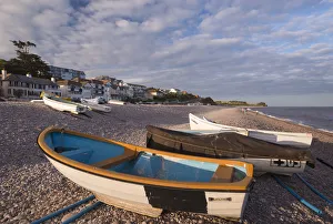 July Prints: Boats pulled up onto the beach at Budleigh Salterton, Devon, England. Summer (July) 2014