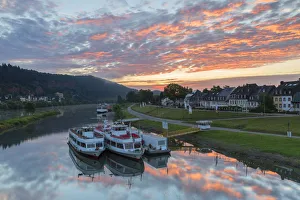 Trier Prints: Boats on River Moselle at dawn, Trier, Rhineland-Palatinate, Germany