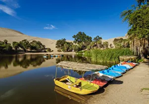 Atacama Prints: Boats on the shore of the Huacachina Lake, Ica Region, Peru
