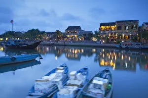 Images Dated 11th June 2014: Boats on Thu Bon River at dusk, Hoi An (UNESCO World Heritage Site), Quang Ham, Vietnam
