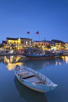 Quang Nam Prints: Boats on Thu Bon river at dusk, Hoi An (UNESCO World Heritage Site), Quang Ham, Vietnam