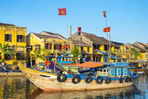 Boats on the Thu Bon River in front of Hoi An Ancient Town, Hoi An, Quang Nam Province
