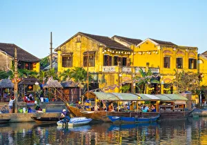 Boats on the Thu Bon River in front of Hoi An Ancient Town, Hoi An, Quang Nam Province