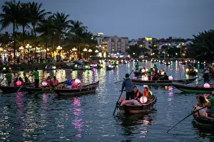 Quang Nam Province Prints: Boats on Thu Bon River at night, Hoi An, Quang Nam Province, Vietnam