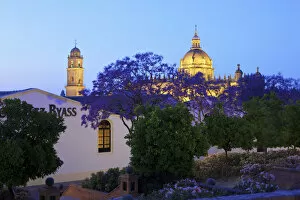 Images Dated 31st July 2014: Bodegas Tio Pepe and The Cathedral of San Salvador at Dusk, Jerez de la Frontera