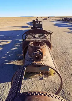 Rust Prints: Bolivia, Potosi Department, Antonio Quijarro Province, Uyuni, View of the train cemetery