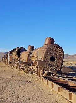 Bolivia, Potosi Department, Antonio Quijarro Province, Uyuni, View of the train cemetery