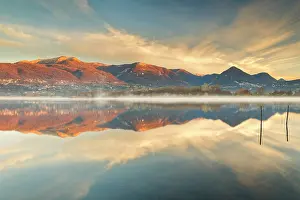 Mount Prints: Bollettone mount and Como mountains reflected on Alserio lake