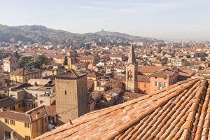 Old City Gallery: Bologna cityscape from San Petronio with San Luca hills in the background