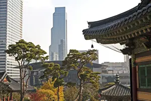 Modern Building Prints: Bongeunsa Temple grounds and modern architecture in the Gangnam District of Seoul