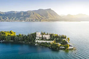 Garda Lake Prints: Borghese island and palace, Salo, Brescia province, Garda Lake, Lombardy, Italy