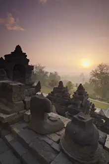Javanese Prints: Borobudur Temple at sunrise (UNESCO World Heritage Site), Java, Indonesia