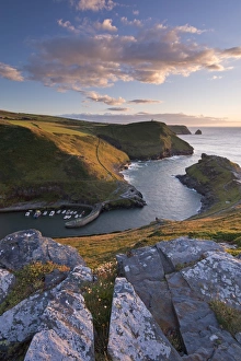 Boscastle Harbour from the coast path, Cornwall, England. Summer (August)