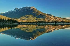 Images Dated 3rd May 2023: Bosche Range reflected in Jasper Lake (Athabasca River), Jasper National Park, Alberta, Canada