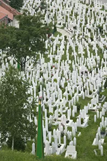 Bosnia and Herzegovina, Sarajevo, Town view with Cemetery