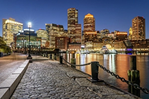 Ships Prints: Boston Old Harbor Waterfront at Blue Hour Boston, Massachusetts, USA
