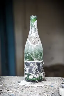 Soviet Era Prints: Bottle on window sill, Abandoned village inside the Chernobyl Exclusion Zone, Ukraine