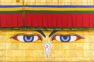 Shrine Collection: Bouddhanath Stupa detail, Kathmandu, Nepal, Asia