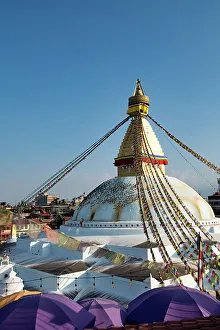 Prayer Flags Prints: Boudhnath Stupa, Kathmandu, Nepal, Asia