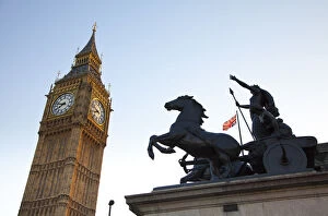 Boudica Statue & Big Ben, Houses of Parliament, London, England, UK