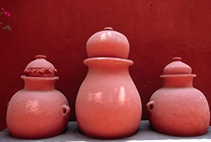 Down Town Prints: Bouganvillea and painted earth jars decorate a garden