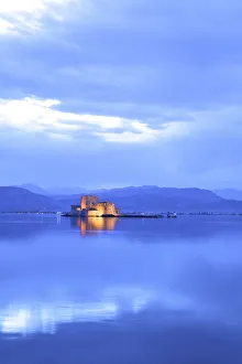 Bourtzi Castle at Dusk, Nafplio, Argolis, The Peloponnese, Greece, Southern Europe