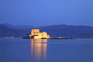 Images Dated 20th July 2018: Bourtzi Castle at Dusk, Nafplio, Argolis, The Peloponnese, Greece, Southern Europe