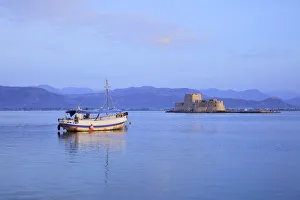 Bourtzi Castle at Sunrise, Nafplio, Argolis, The Peloponnese, Greece, Southern Europe