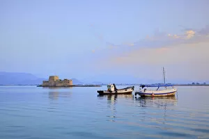 Images Dated 20th July 2018: Bourtzi Castle at Sunrise, Nafplio, Argolis, The Peloponnese, Greece, Southern Europe