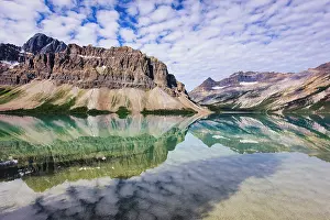 Bow Lake Prints: Bow Lake reflection with indian paintbrush, Canadian Rockies, Alberta, Canada