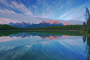 Rocky Mountains Prints: The Bow Range reflected in Herbert Lake at dawn, Banff National Park, Alberta, Canada