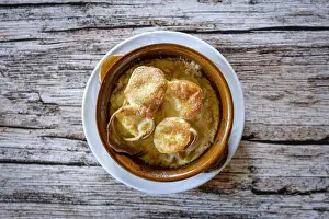 Plate Prints: Bowl of Manfrigole crepes of Taroz with bechamel and Porcini mushrooms