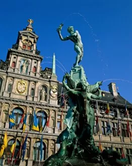 Images Dated 12th February 2008: Brabo Fountain & Town Hall, Antwerp, Eastern Flanders, Belgium